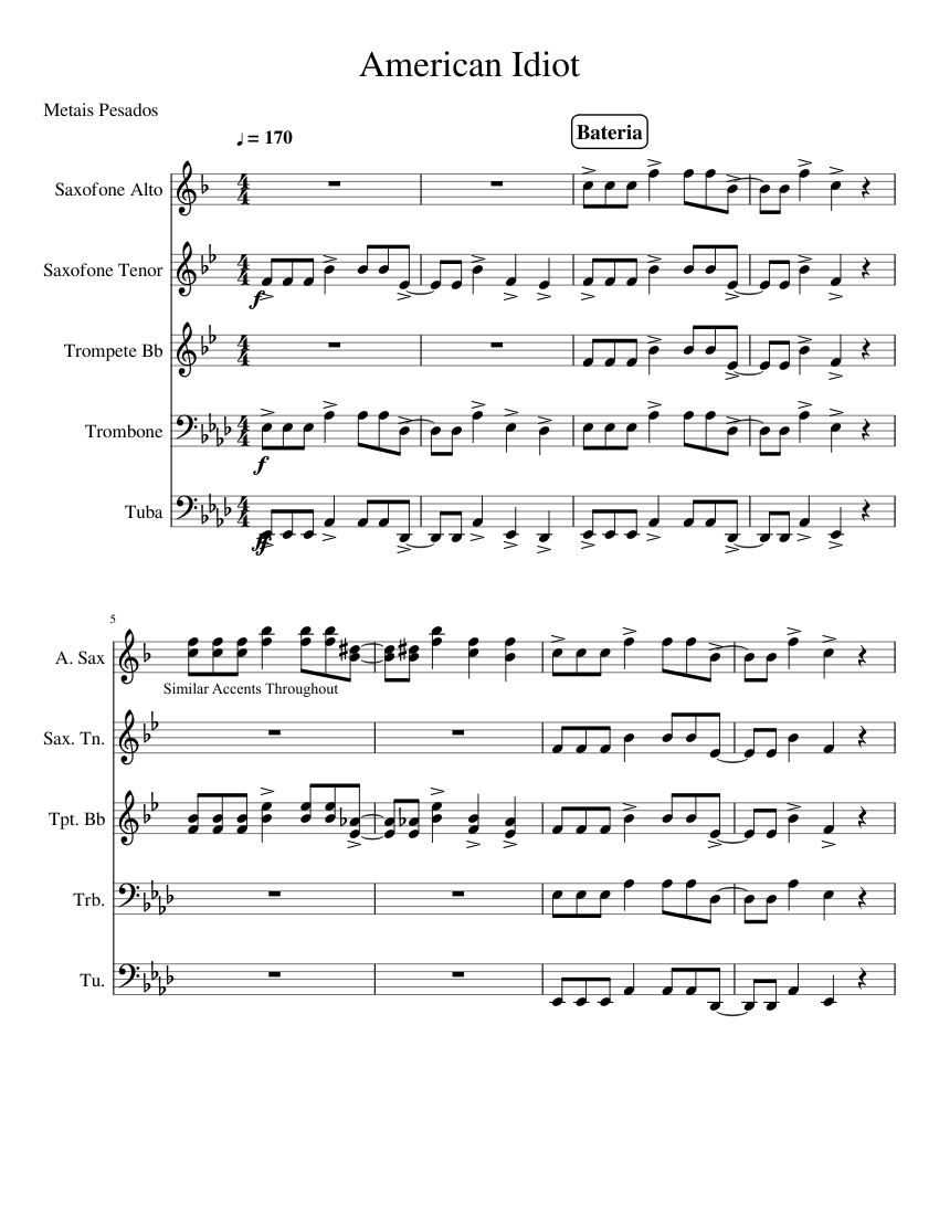 American Idiot Sheet music for Trombone, Tuba (Brass Duet) | Musescore.com