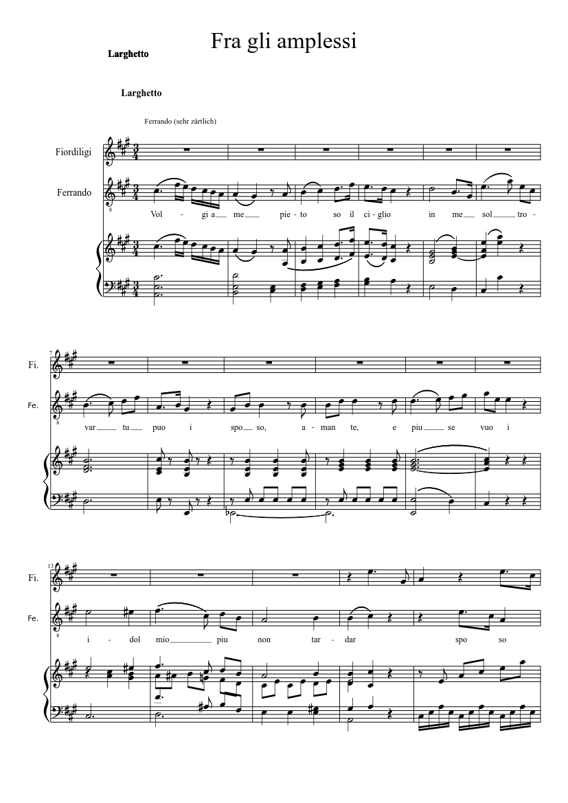 Cosi fan tutte, Nr. 29, Fra gli amplessi, (ab Larghetto) Sheet music for  Piano, Soprano, Tenor (Mixed Trio) | Musescore.com