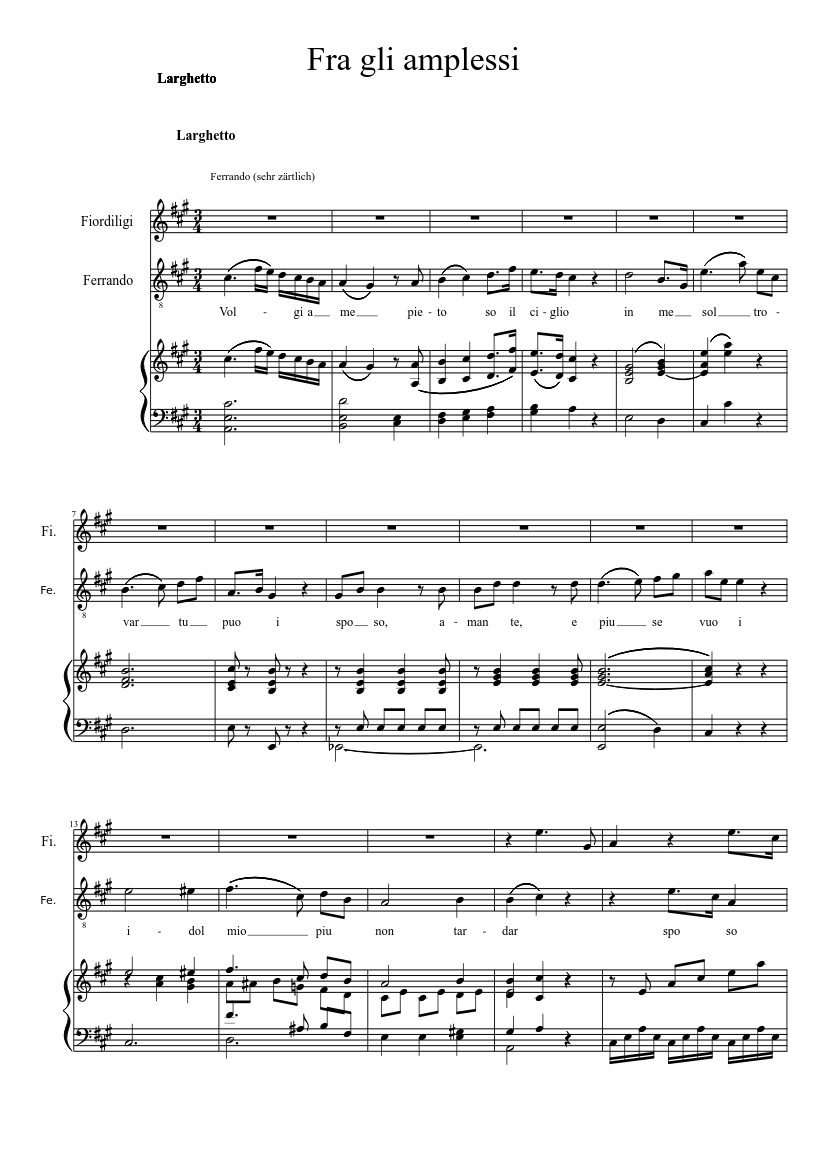 Cosi fan tutte, Nr. 29, Fra gli amplessi, (ab Larghetto) Sheet