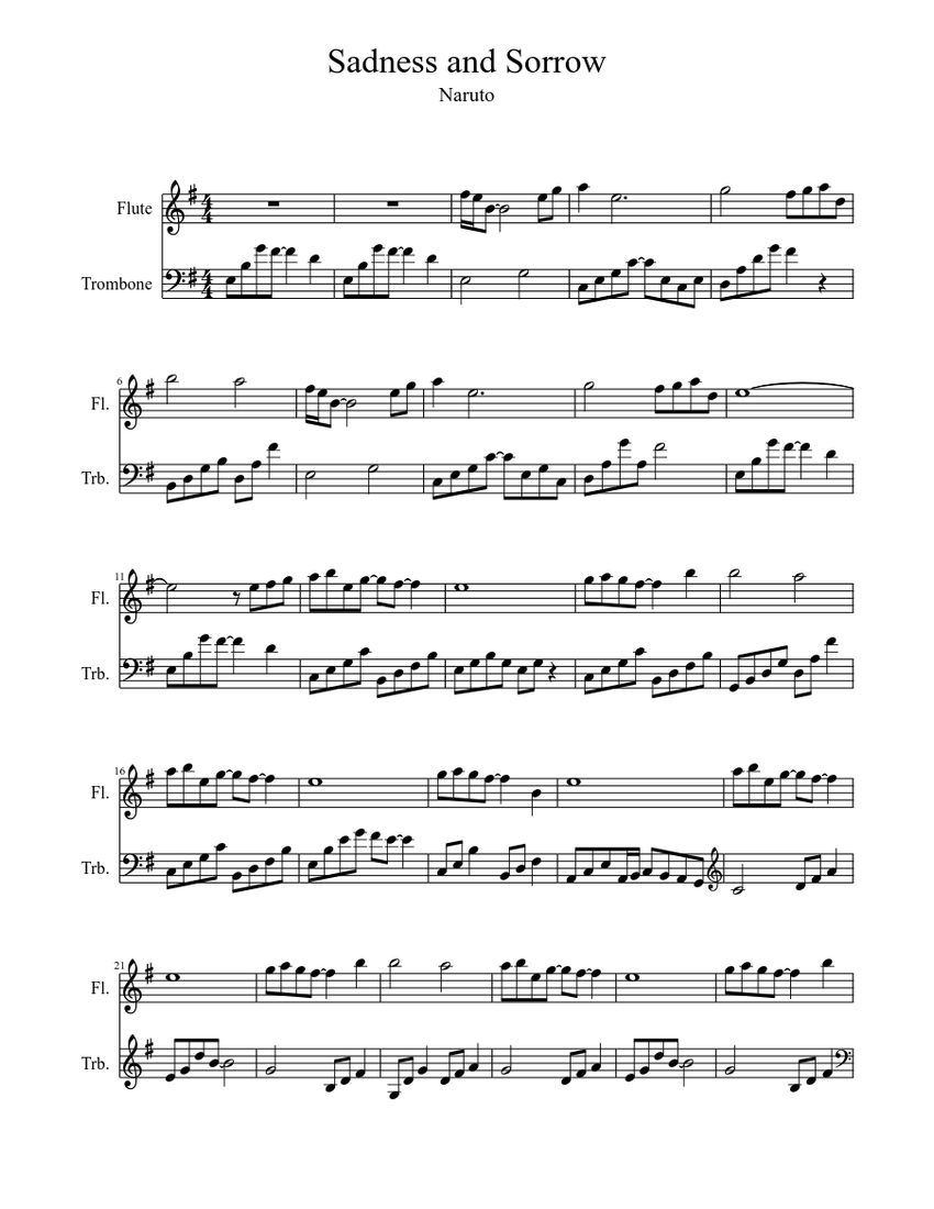 Sadness and Sorrow Sheet music for Trombone, Flute (Mixed Duet) |  Musescore.com