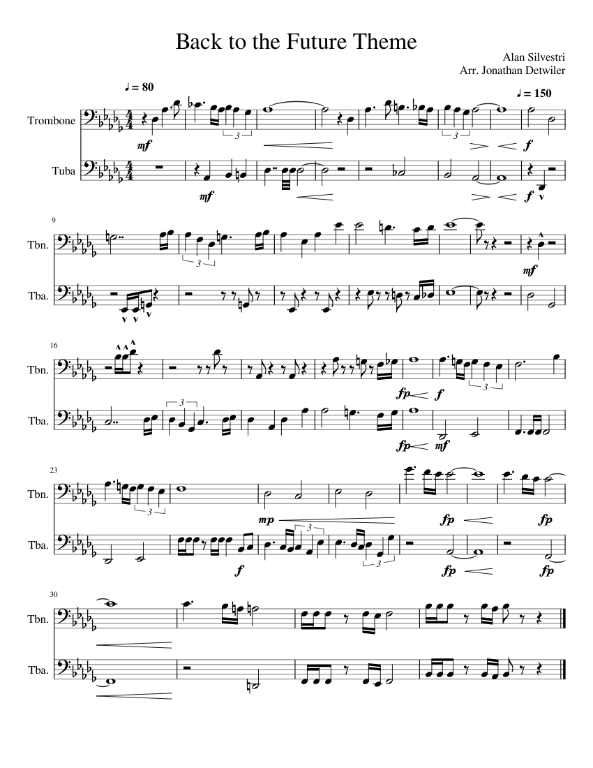 Back to the Future Theme Sheet Music for Trombone, Tuba