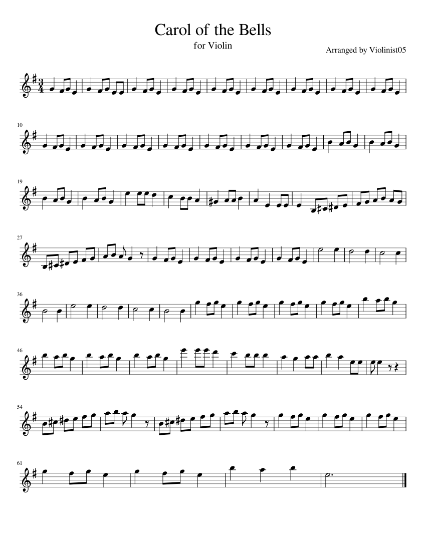 Carol of the Bells Sheet music for Violin (Solo) | Musescore.com