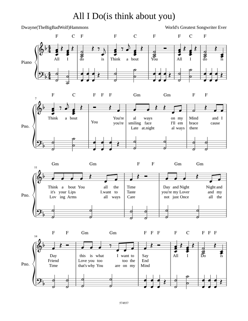 All i do is think about you sheet music for piano solo easy