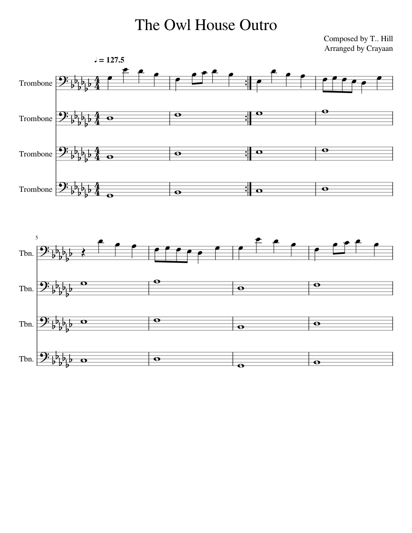 The Owl House outro/end credits theme Sheet music for Trombone (Mixed