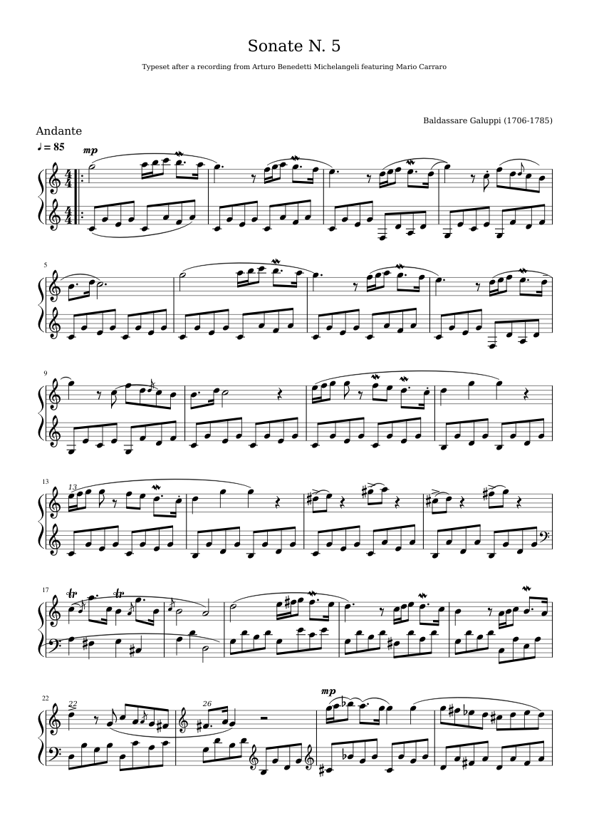 Sonata n. 5 Galuppi Sheet music for Piano (Solo) | Musescore.com