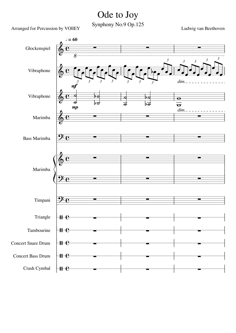 Ode to Joy Sheet music for Snare Drum, Bass Drum, Timpani, Crash