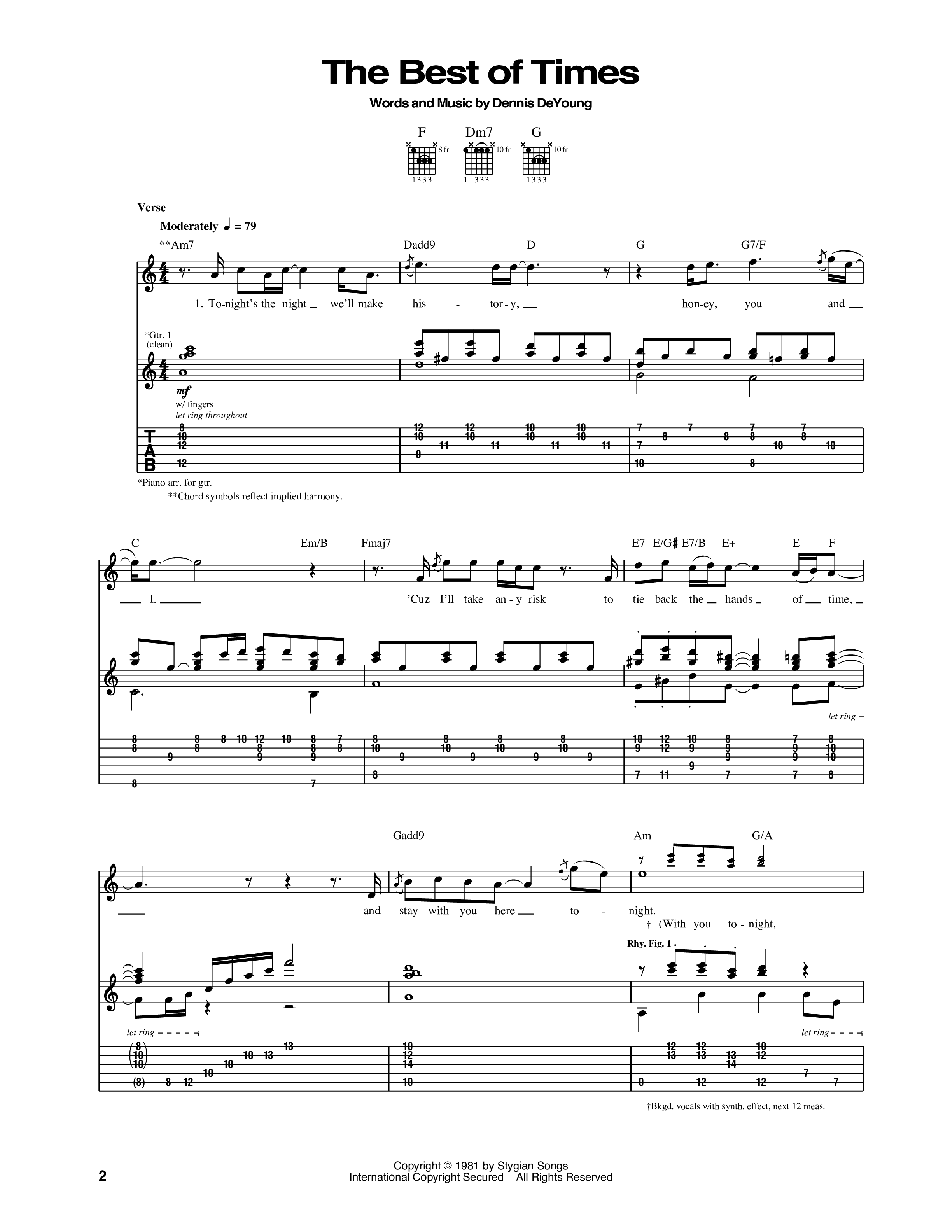 ★楽譜/スティックス/STYX/ベスト/タブ譜/ギタースコア The best of times の公式楽譜を演奏する by Styx ギター | MuseScore.com