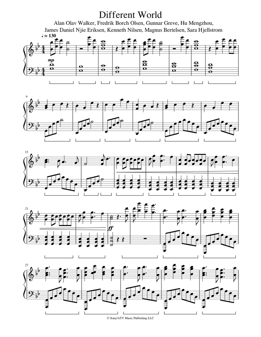 Alan Walker, K-391, Sofia Carson (feat. CORSAK) - Different World Sheet  music for Piano (Solo) | Musescore.com