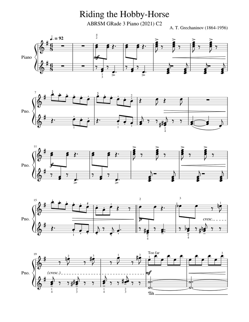 Riding The Hobby Horse – A. T. Grechaninov Sheet music for Piano (Solo) |  Musescore.com