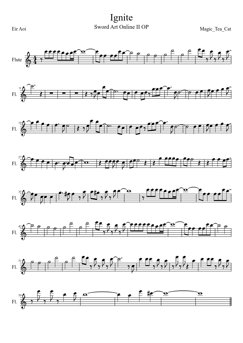 Ignite Sao 2 Op Sheet Music For Flute Solo Musescore Com