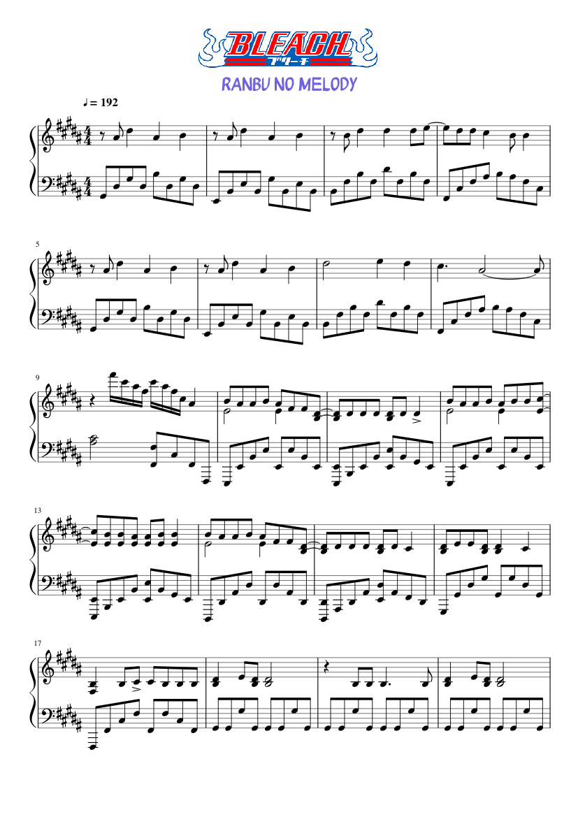 Bleach - Opening 13 - Ranbu no Melody Sheet music for Piano (Solo) |  Musescore.com
