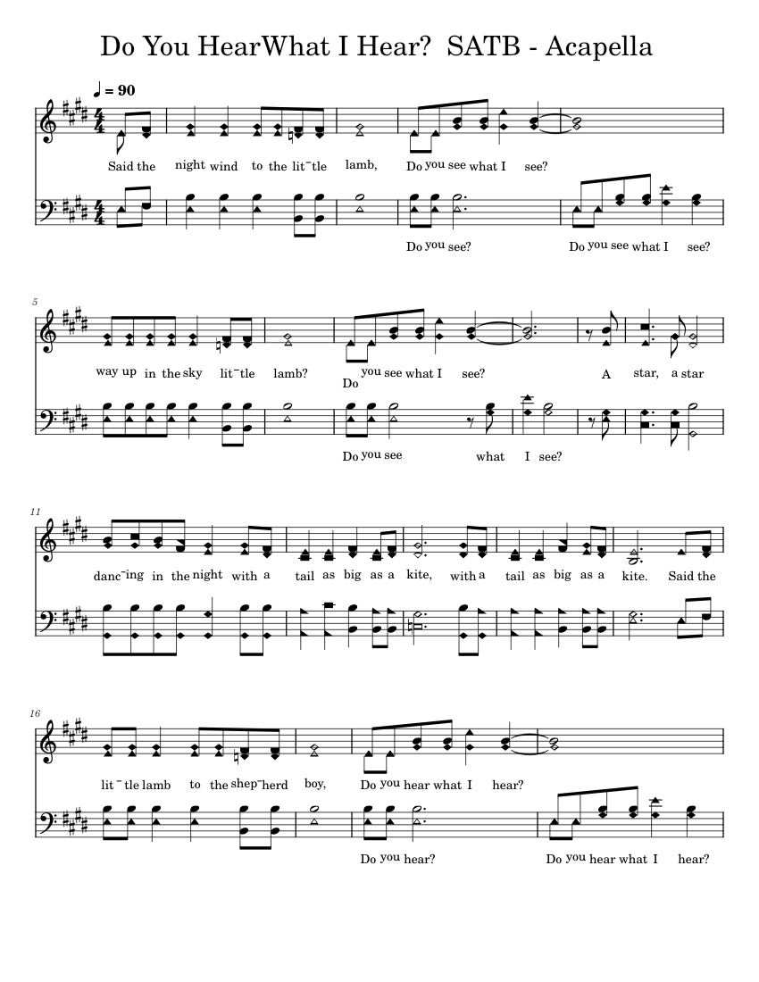 Do You Hear What I Hear Acapella SATB Sheet music for Soprano, Tenor