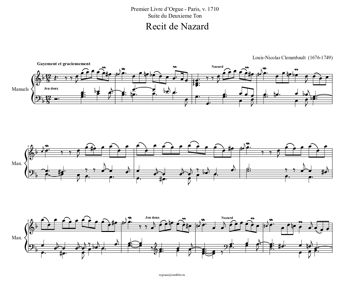 Recit de Nazard Louis-Nicolas Clerambault Sheet music for Organ (Solo) |  Musescore.com