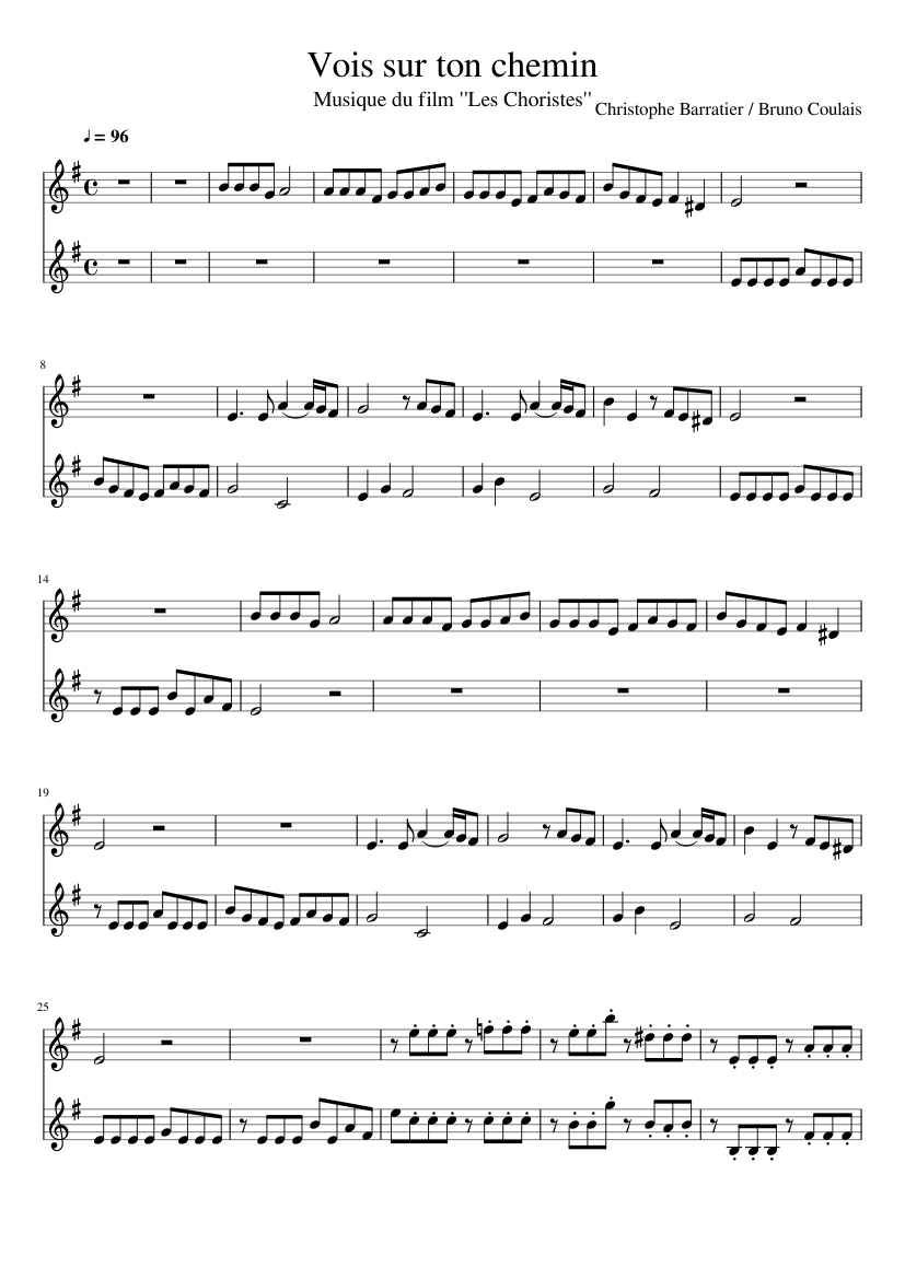Vois sur ton chemin ("Les Choristes") Sheet music for Saxophone tenor  (Solo) | Musescore.com