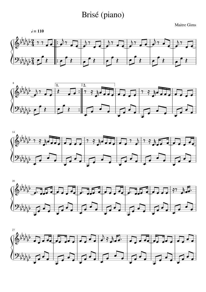 Brisé (cover piano) - maitre gims Sheet music for Piano (Solo) |  Musescore.com