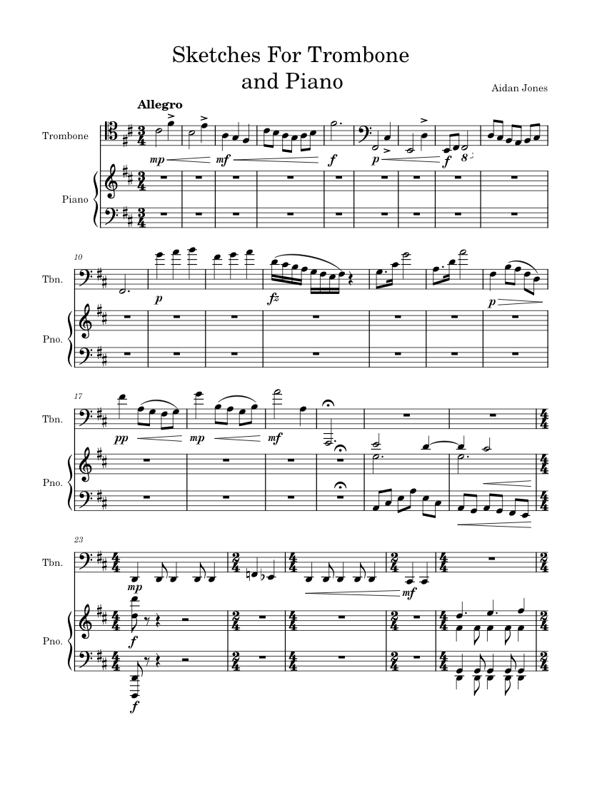 Sketches for Trombone and Piano Sheet music for Piano, Trombone (Mixed ...