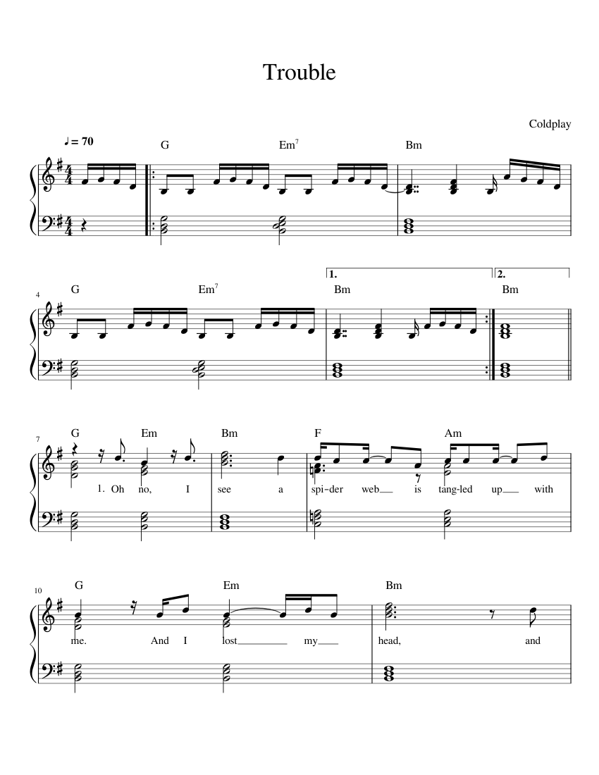 Trouble – Coldplay Sheet music for Piano (Solo) | Musescore.com