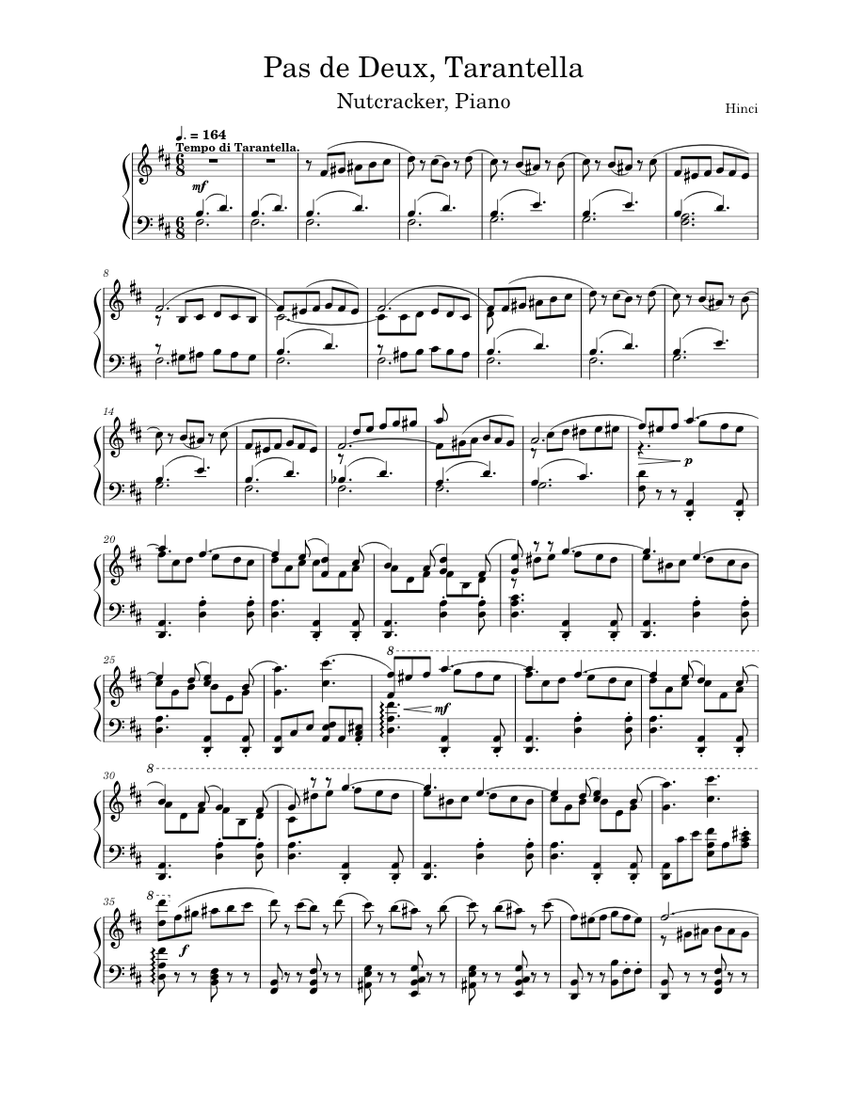Nutcracker, 14b. Pas de Deux, Tarantella Sheet music for Piano (Solo