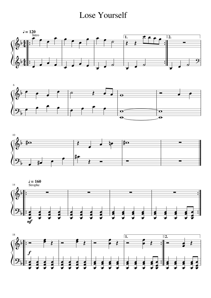 Lose Yourself by Eminem Sheet music for Piano (Solo) | Musescore.com