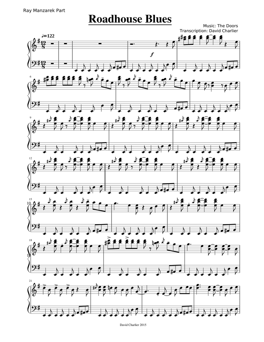 The Doors - Roadhouse Blues (R. Manzarek part) Sheet music for Piano (Solo)  | Musescore.com