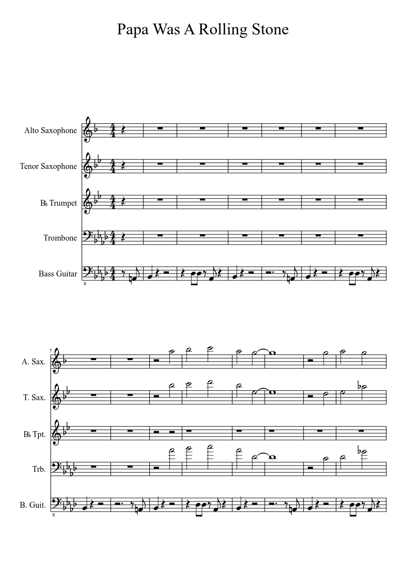 Papa Was A Rolling Stone Sheet music for Trombone, Trumpet other (Brass  Duet) | Musescore.com