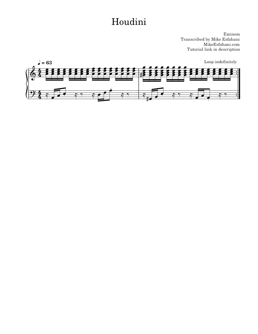 Houdini - Eminem Sheet Music for Piano (Solo) Easy | MuseScore.com