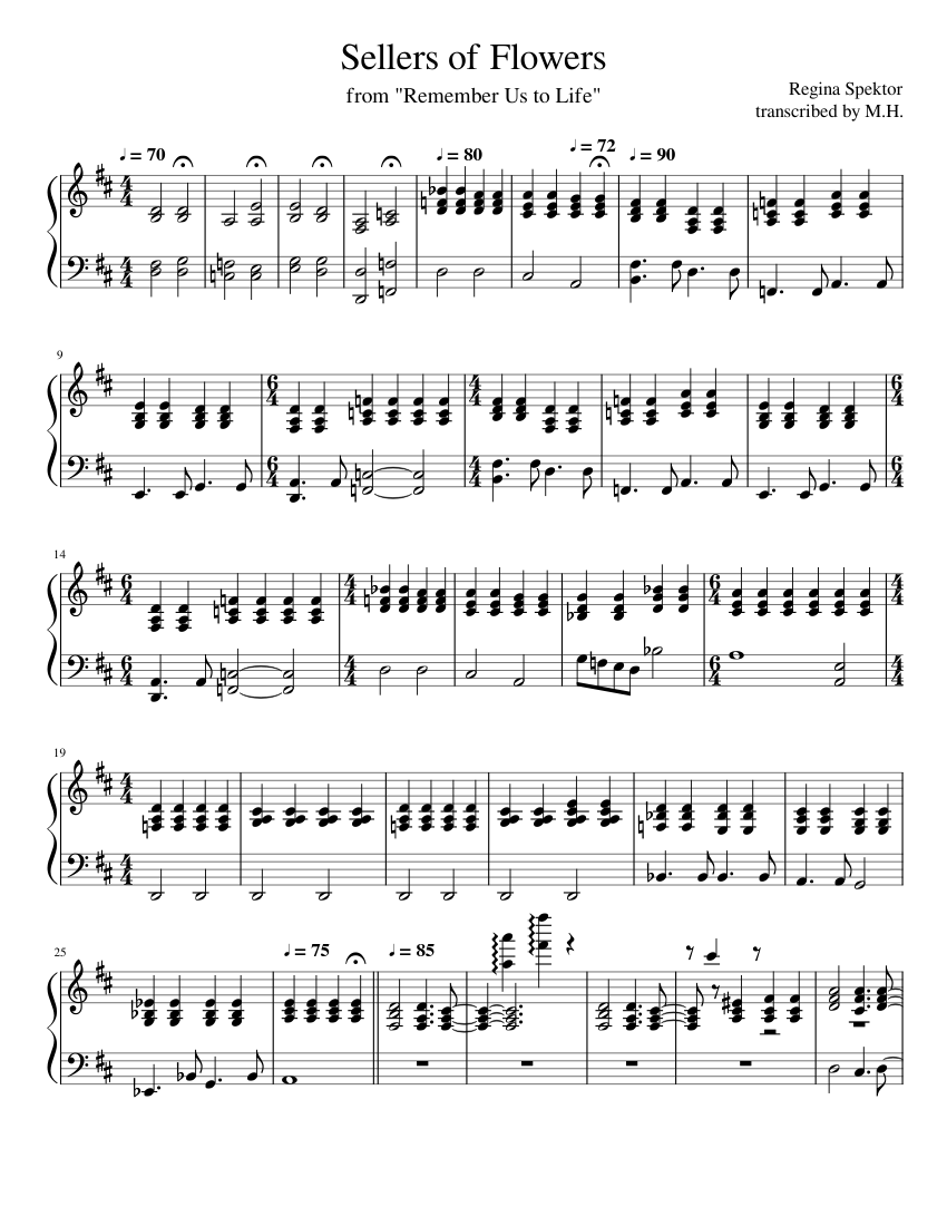 Sellers of Flowers Regina Spektor Sheet music for Piano (Solo)