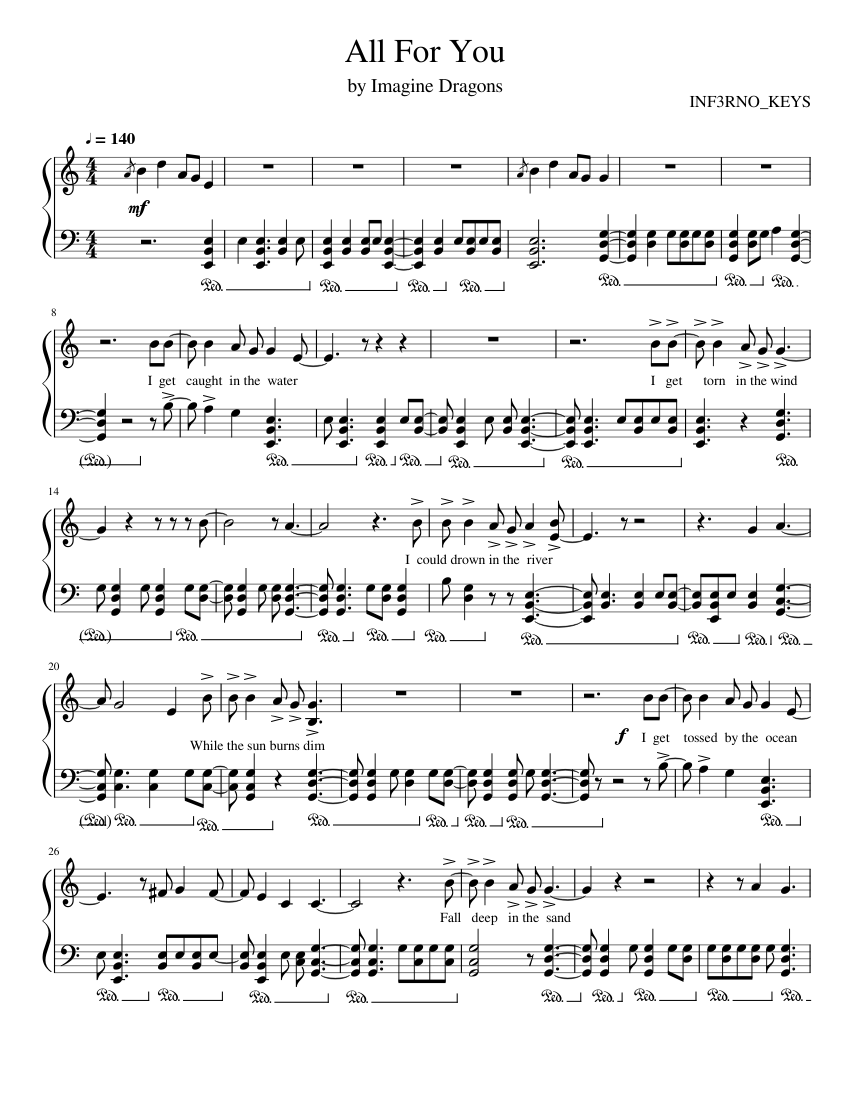 All For You By Imagine Dragons Sheet Music For Piano Solo Musescore Com