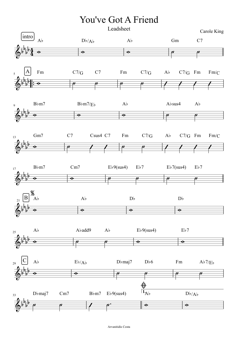 You Ve Got A Friend Carole King Sheet Music For Piano Solo Musescore Com