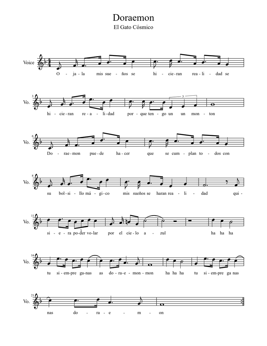 Doraemon Sheet music for Voice (other) (Solo) | Musescore.com