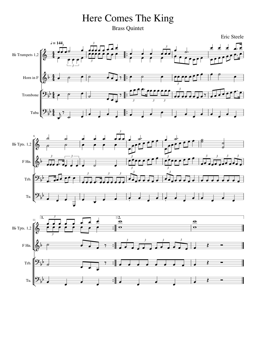 Here Comes The King Brass Quintet Sheet Music For Trombone Tuba Brass Duet Musescore Com