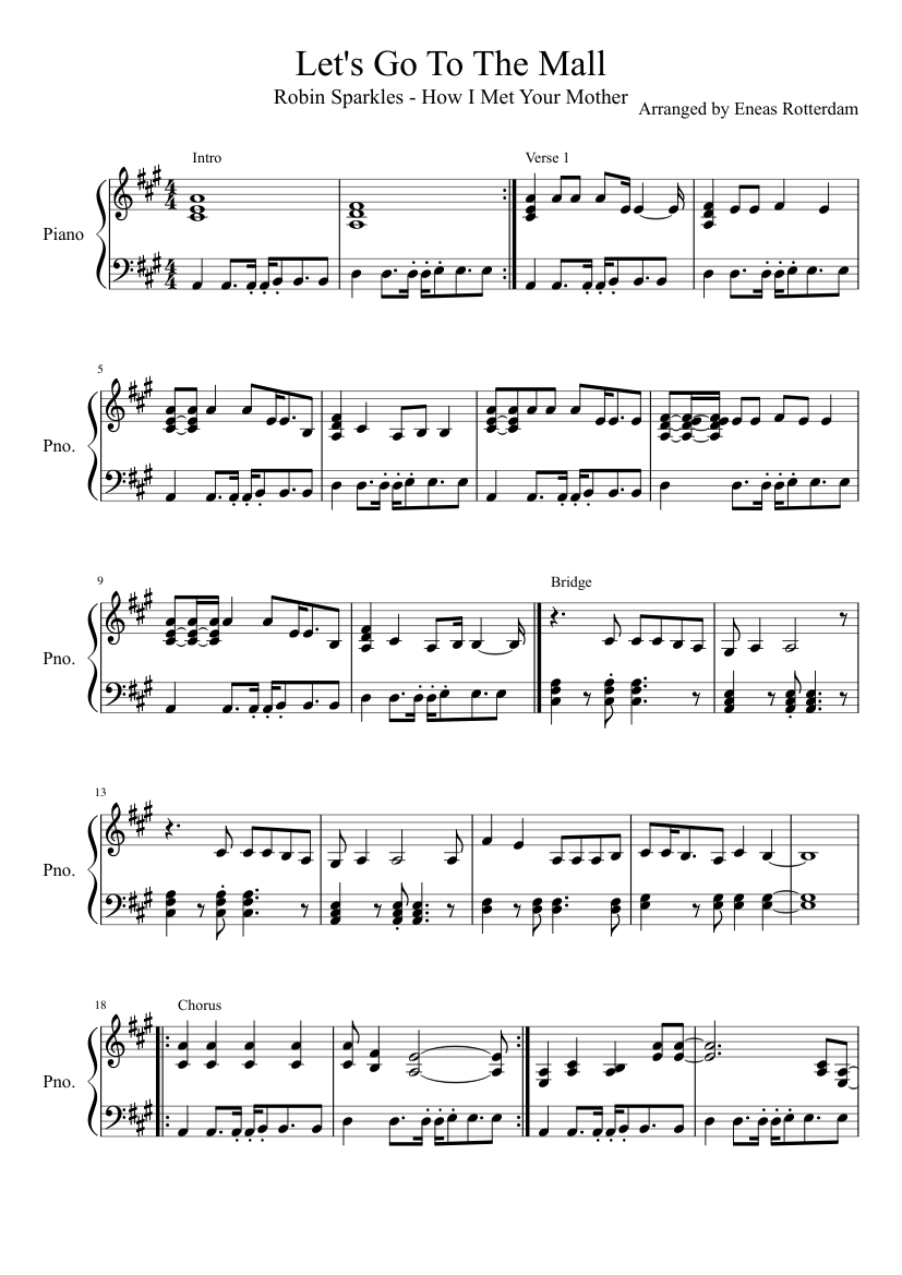 Let's Go To The Mall - How I Met Your Mother (Robin Sparkles) Sheet music  for Piano (Solo) | Musescore.com