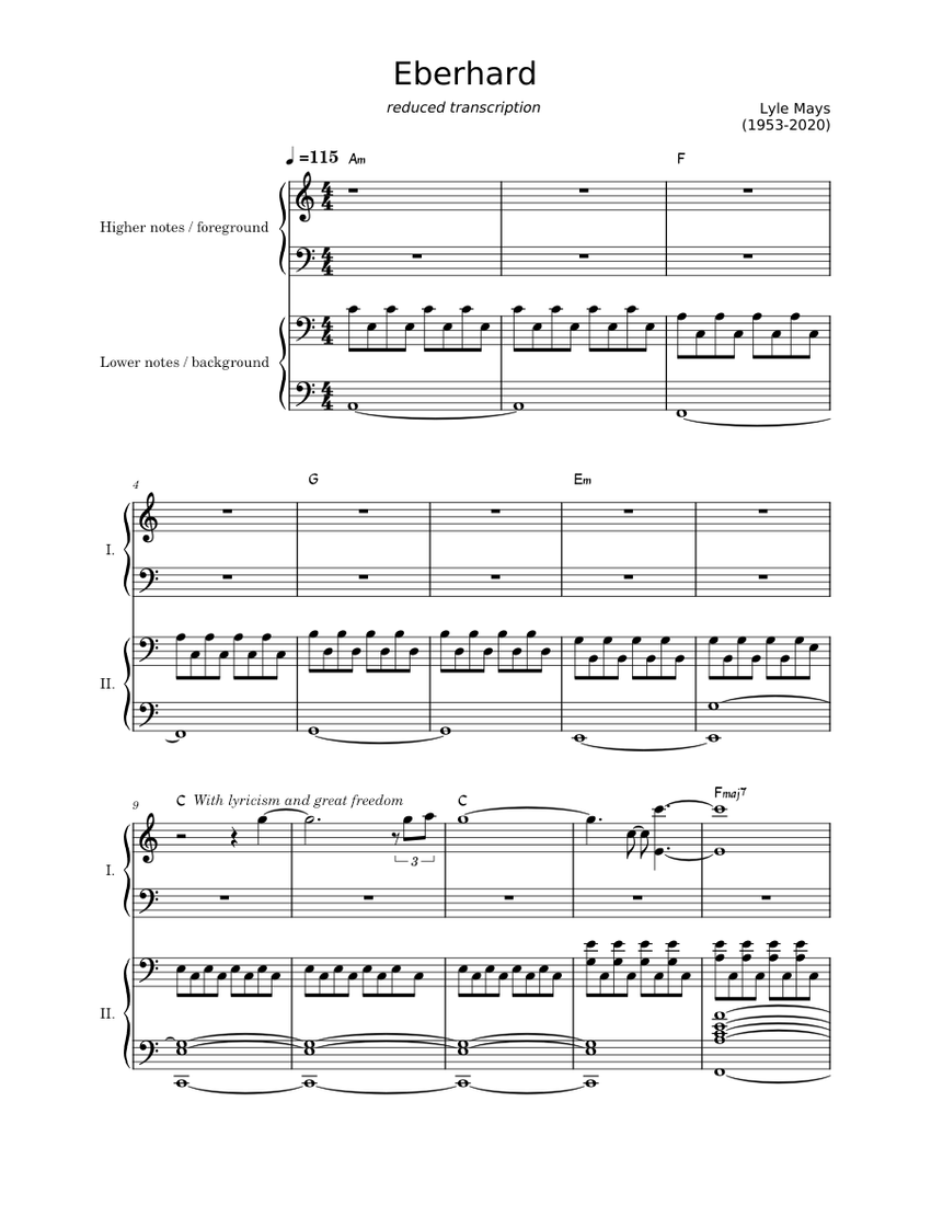 Eberhard Lyle Mays (transcription) Sheet music for Piano (Solo