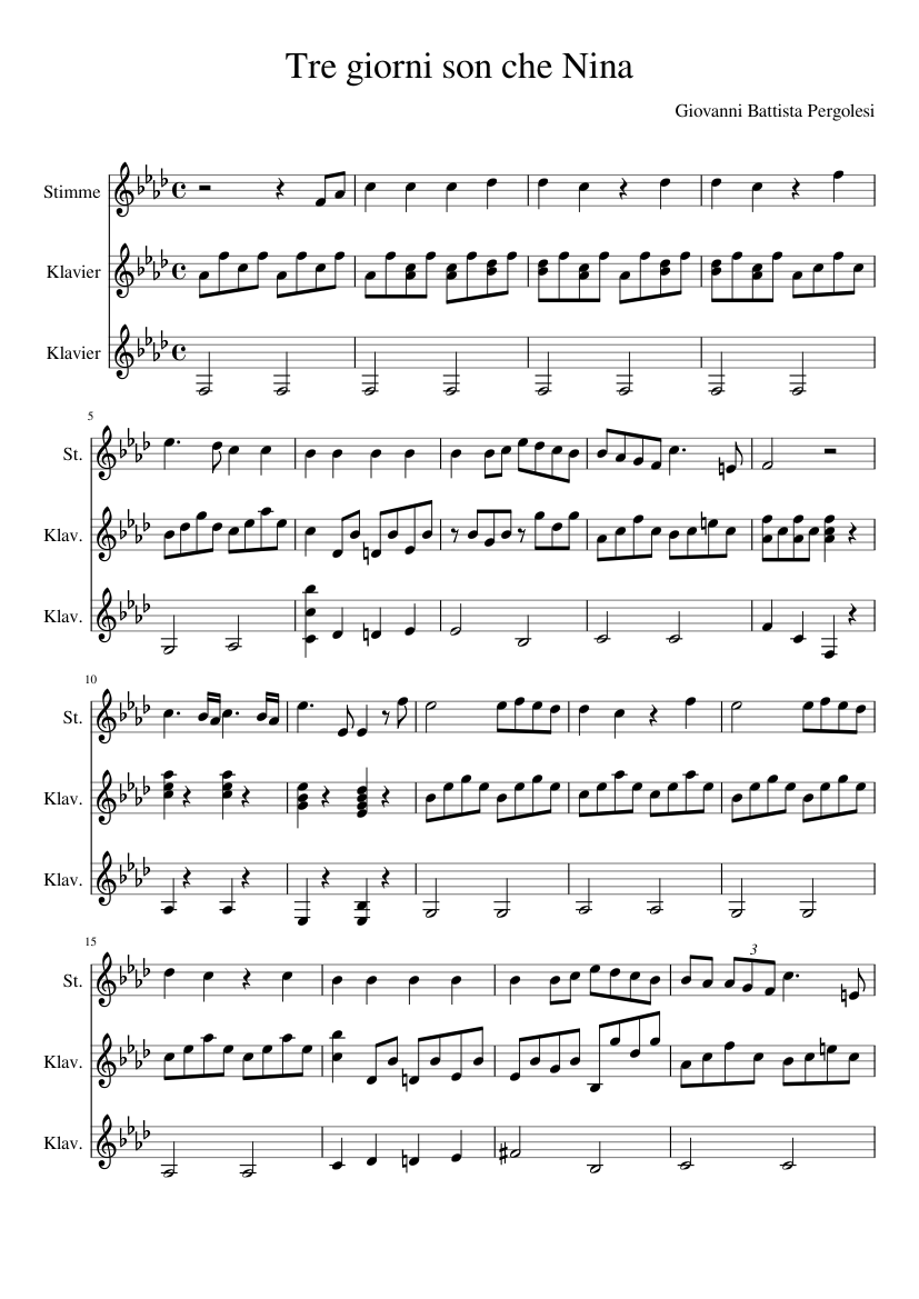 Tre Giorni Son Che Nina F Moll Giovanni Pergolesi Sheet Music For Piano Vocals Mixed Trio Musescore Com tre giorni son che nina f moll
