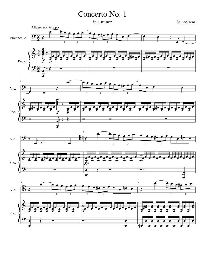 Concerto No. 1 in a minor - Saint-Saens Sheet music for Piano, Cello (Solo)  | Musescore.com