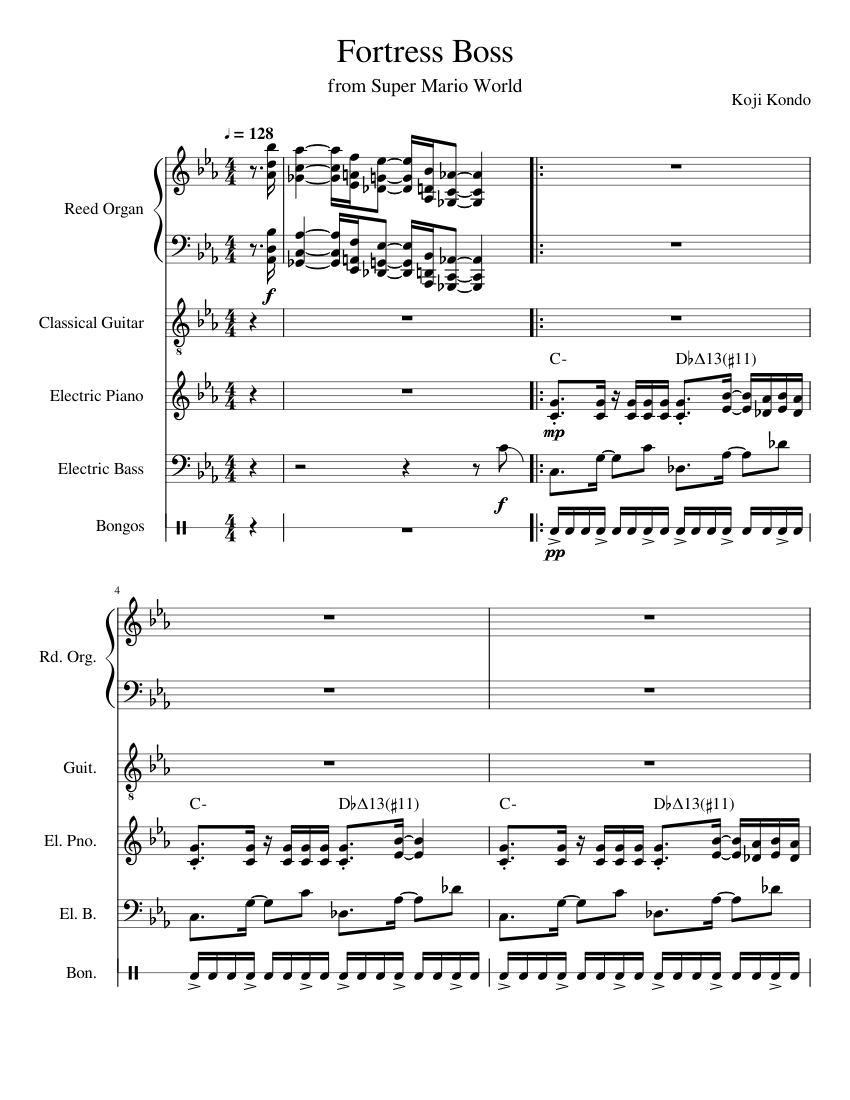 Super Mario World - Fortress Boss Sheet music for Piano, Organ, Guitar ...