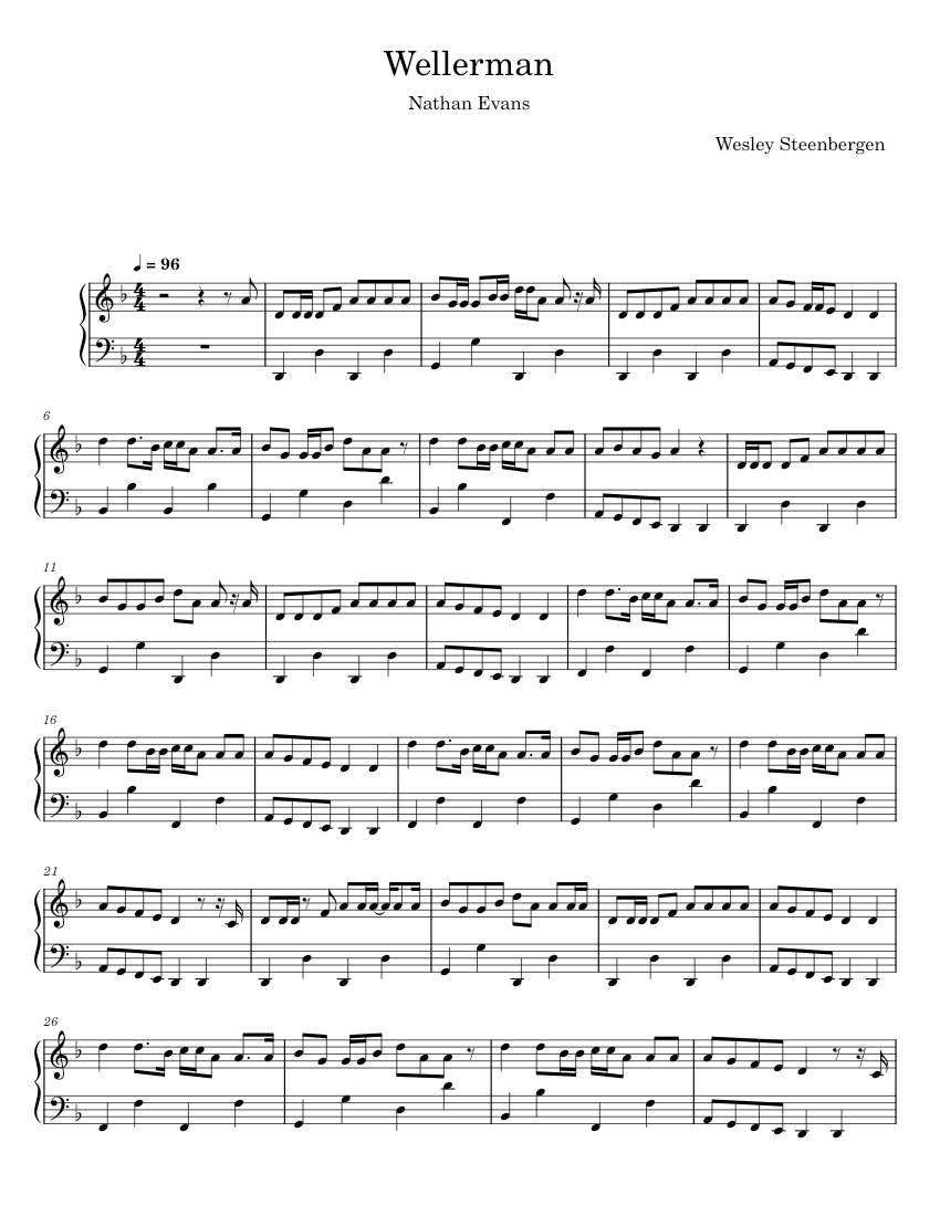 Wellerman Paper Notes Wellerman - Wesley Steenbergen Sheet music for Piano (Solo) Easy ...