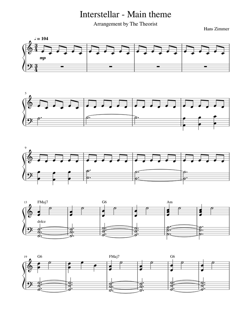 Interstellar - Main Theme Sheet music for Piano (Solo) | Musescore.com