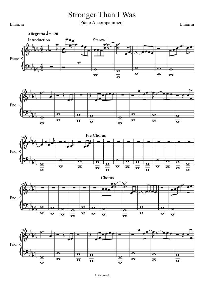 Eminem Stronger Than I Was Piano Accompaniment Sheet Music For Piano Solo Musescore Com