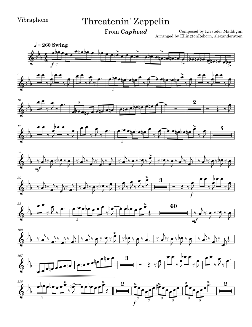 Threatenin' Zeppelin Vibraphone Part Sheet Music for Vibraphone