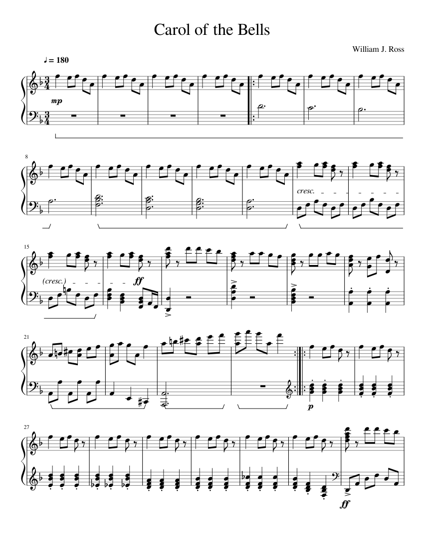 Carol of the Bells Sheet music for Piano (Solo) | Musescore.com