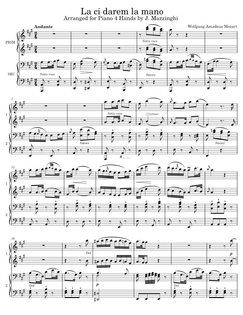 La ci darem la mano - W. A. Mozart Sheet music for Piano (Piano Four Hand)  | Musescore.com