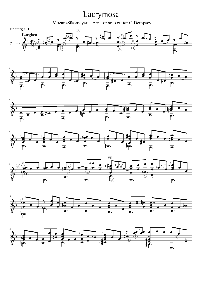 mozart guitar sheet music