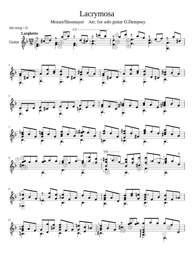Mozart's Lacrymosa (for guitar) Sheet music for Guitar (Solo) |  Musescore.com