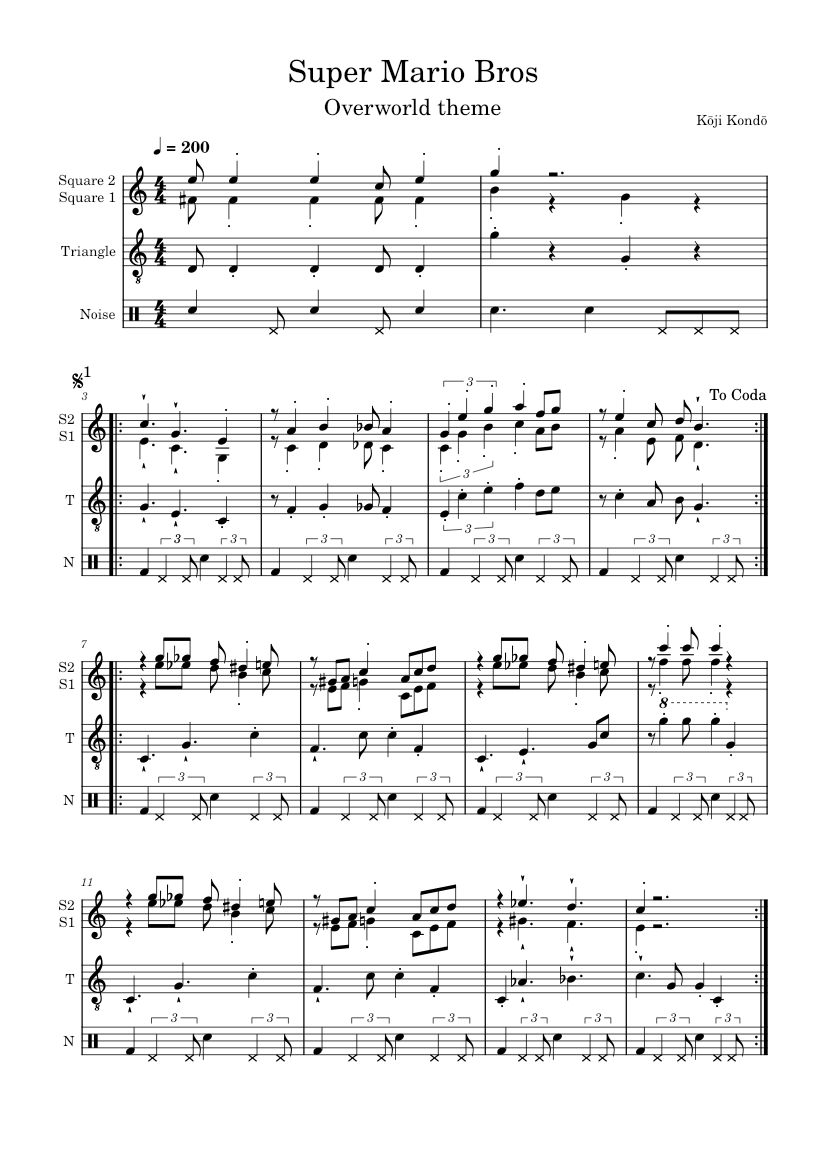 Super Mario Bros – Koji Kondo Overworld theme Sheet music for ...