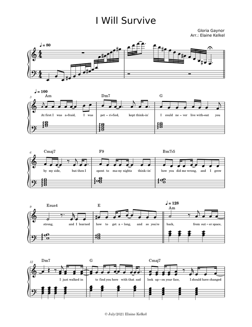 I Will Survive - Gloria Gaynor (solo piano) Sheet music for Piano (Solo) |  Musescore.com