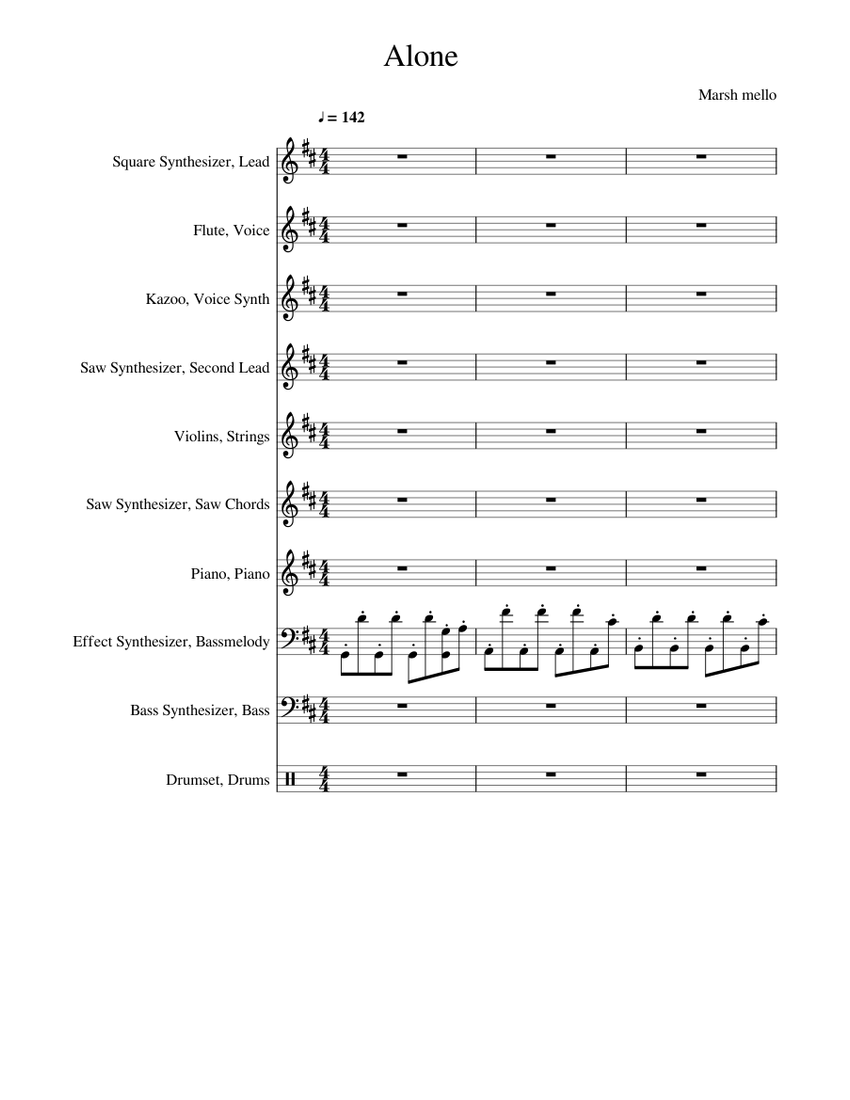 Marshmello Alone Sheet music for Piano, Kazoo, Flute, Bass guitar