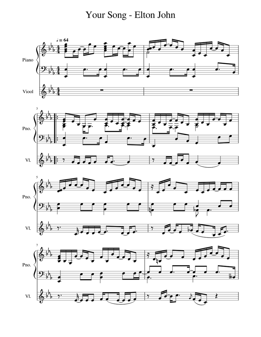 Your Song - Elton John Sheet music for Piano, Violin (Piano-Voice) |  Musescore.com