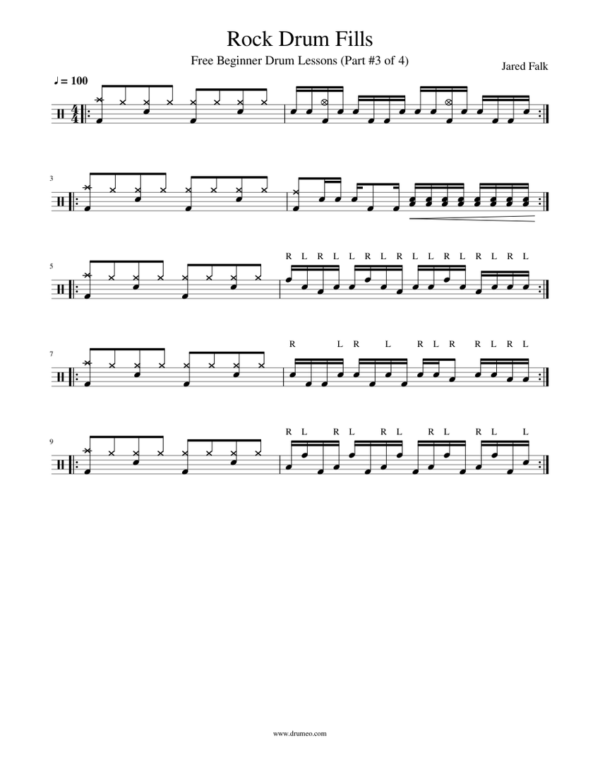 Rock Drum Fills 3 Sheet music for Drum group (Solo) | Musescore.com