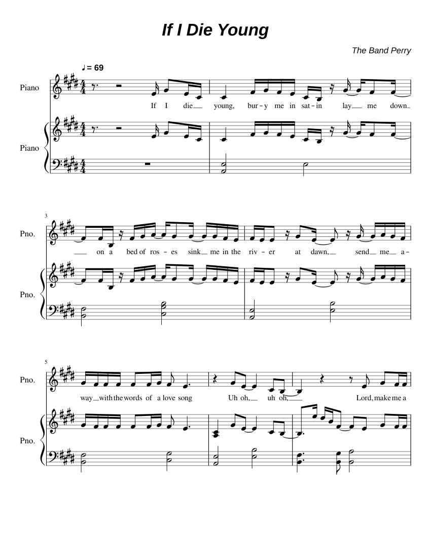 If I Die Young Sheet music for Piano (Piano Duo) | Musescore.com